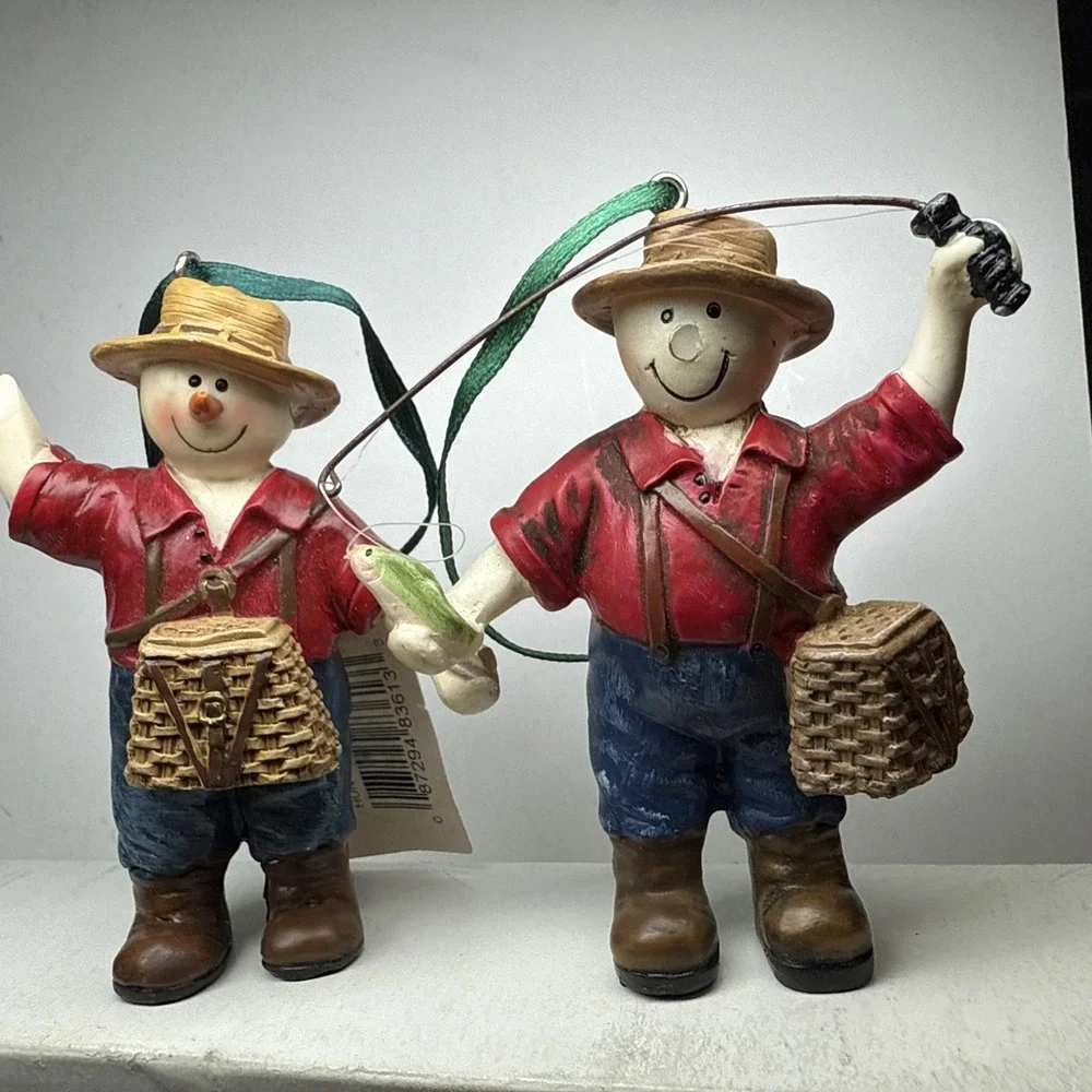 vintage‎ snowman figurines farmers Fishing . They are Christmas Collectables